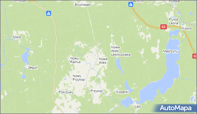 mapa Nowa Wieś gmina Purda, Nowa Wieś gmina Purda na mapie Targeo