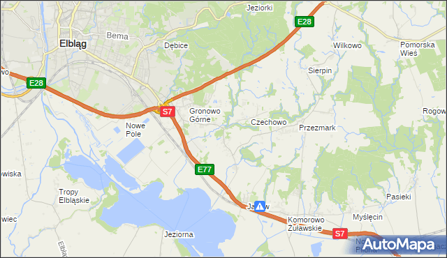 mapa Nowina gmina Elbląg, Nowina gmina Elbląg na mapie Targeo