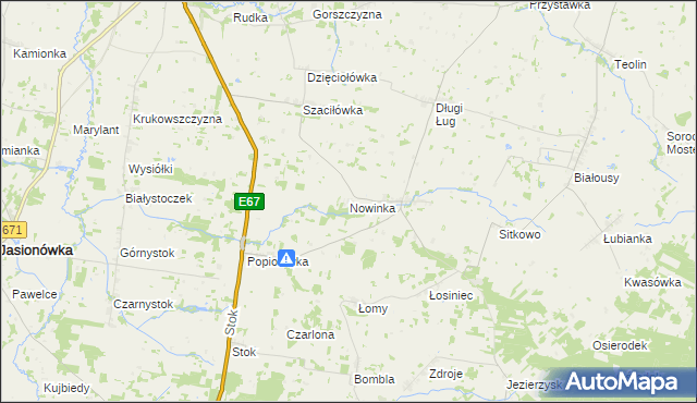 mapa Nowinka gmina Korycin, Nowinka gmina Korycin na mapie Targeo