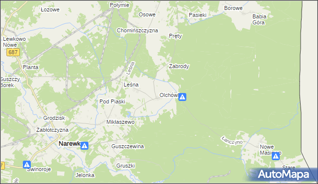 mapa Olchówka gmina Narewka, Olchówka gmina Narewka na mapie Targeo