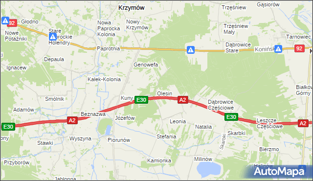 mapa Olesin gmina Władysławów, Olesin gmina Władysławów na mapie Targeo