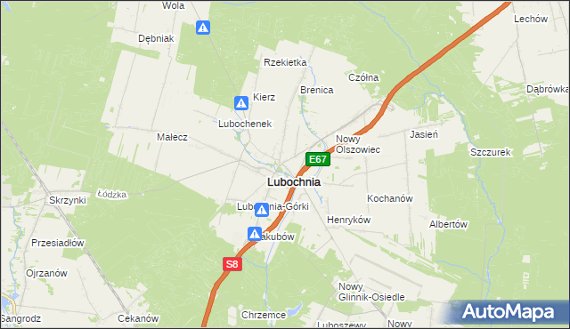 mapa Olszowiec gmina Lubochnia, Olszowiec gmina Lubochnia na mapie Targeo