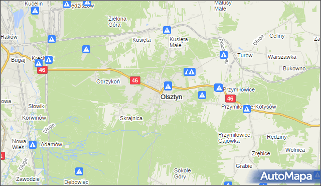 mapa Olsztyn powiat częstochowski, Olsztyn powiat częstochowski na mapie Targeo