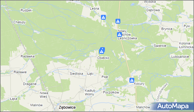 mapa Osiecko gmina Zębowice, Osiecko gmina Zębowice na mapie Targeo
