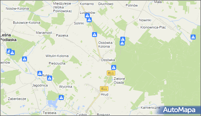 mapa Ossówka gmina Leśna Podlaska, Ossówka gmina Leśna Podlaska na mapie Targeo