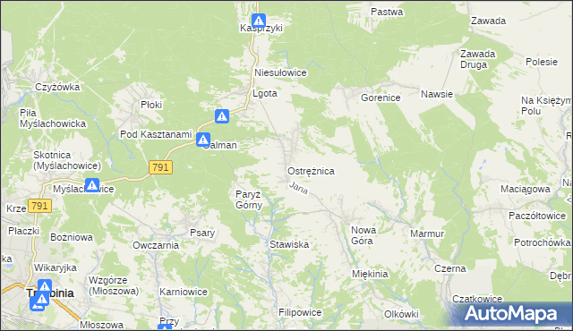 mapa Ostrężnica, Ostrężnica na mapie Targeo