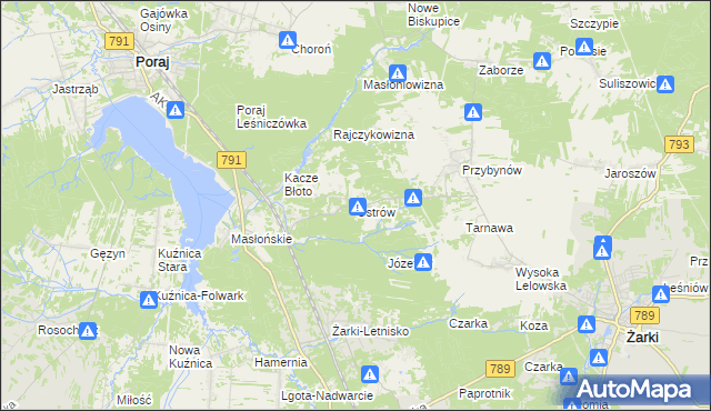 mapa Ostrów gmina Żarki, Ostrów gmina Żarki na mapie Targeo