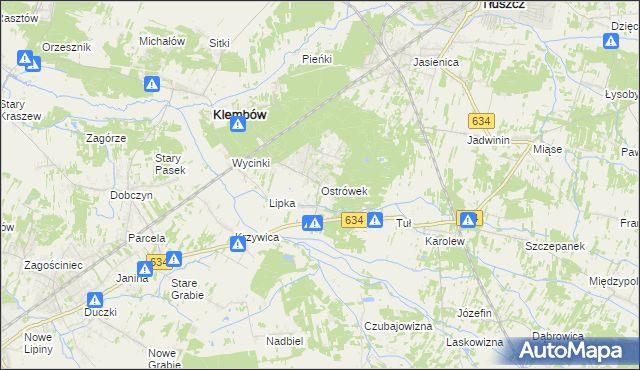 mapa Ostrówek gmina Klembów, Ostrówek gmina Klembów na mapie Targeo