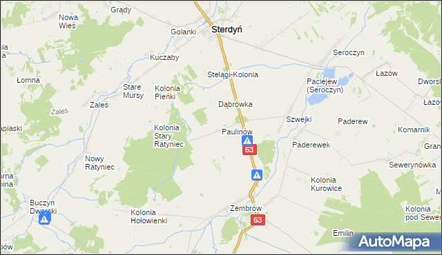 mapa Paulinów gmina Sterdyń, Paulinów gmina Sterdyń na mapie Targeo