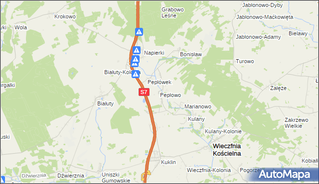 mapa Pepłowo gmina Wieczfnia Kościelna, Pepłowo gmina Wieczfnia Kościelna na mapie Targeo