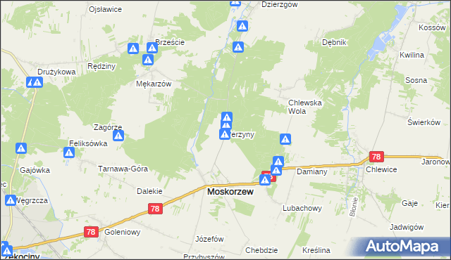 mapa Perzyny gmina Moskorzew, Perzyny gmina Moskorzew na mapie Targeo