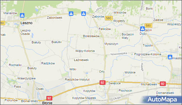 mapa Pilaszków gmina Ożarów Mazowiecki, Pilaszków gmina Ożarów Mazowiecki na mapie Targeo