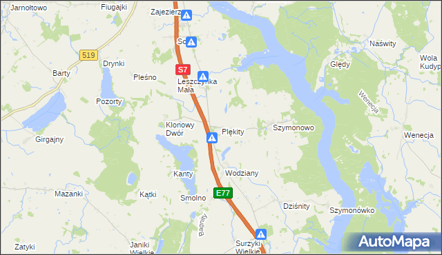 mapa Plękity, Plękity na mapie Targeo