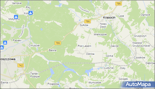 mapa Pod Lasem gmina Krasocin, Pod Lasem gmina Krasocin na mapie Targeo