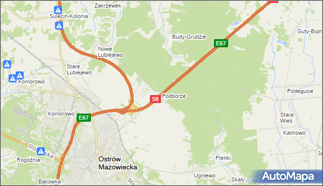 mapa Podborze gmina Ostrów Mazowiecka, Podborze gmina Ostrów Mazowiecka na mapie Targeo