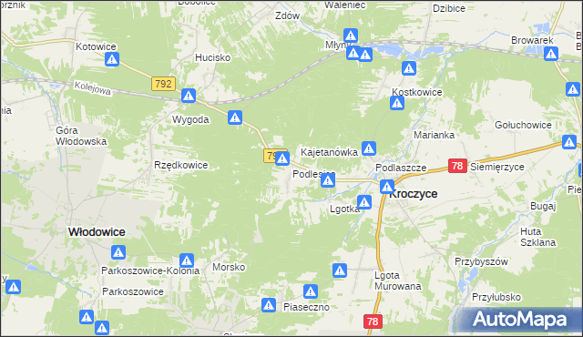 mapa Podlesice gmina Kroczyce, Podlesice gmina Kroczyce na mapie Targeo