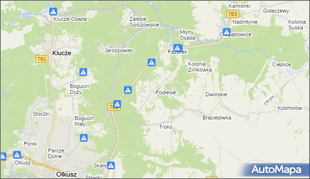 mapa Podlesie gmina Olkusz, Podlesie gmina Olkusz na mapie Targeo