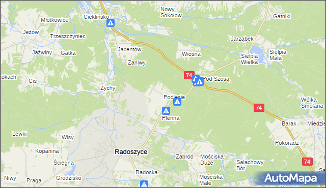 mapa Podlesie gmina Radoszyce, Podlesie gmina Radoszyce na mapie Targeo