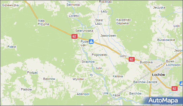 mapa Pogorzelec gmina Łochów, Pogorzelec gmina Łochów na mapie Targeo