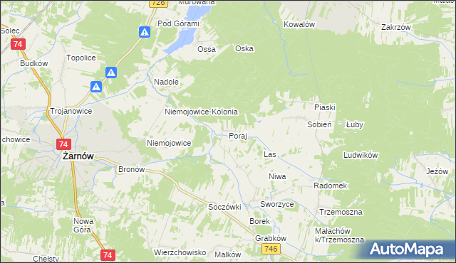 mapa Poraj gmina Końskie, Poraj gmina Końskie na mapie Targeo