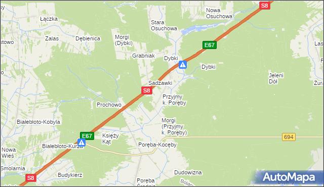 mapa Przyjmy k. Poręby, Przyjmy k. Poręby na mapie Targeo