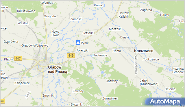 mapa Racławice gmina Kraszewice, Racławice gmina Kraszewice na mapie Targeo