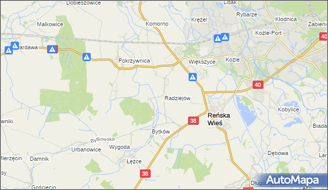 mapa Radziejów gmina Reńska Wieś, Radziejów gmina Reńska Wieś na mapie Targeo