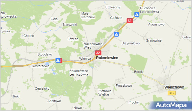 mapa Rakoniewice, Rakoniewice na mapie Targeo