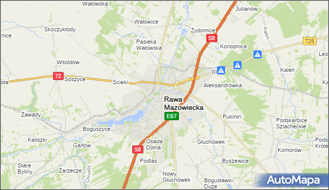 mapa Rawa Mazowiecka, Rawa Mazowiecka na mapie Targeo