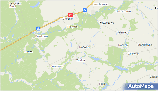 mapa Rozwory gmina Debrzno, Rozwory gmina Debrzno na mapie Targeo