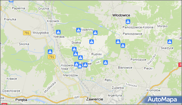 mapa Rudniki gmina Włodowice, Rudniki gmina Włodowice na mapie Targeo