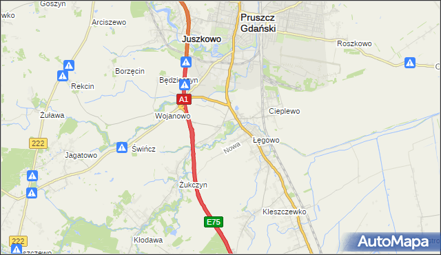 mapa Rusocin gmina Pruszcz Gdański, Rusocin gmina Pruszcz Gdański na mapie Targeo