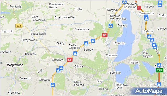 mapa Sarnów gmina Psary, Sarnów gmina Psary na mapie Targeo