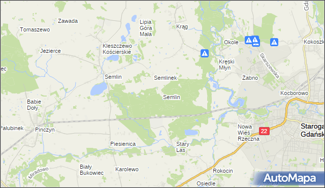 mapa Semlin gmina Starogard Gdański, Semlin gmina Starogard Gdański na mapie Targeo