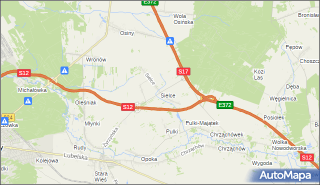 mapa Sielce gmina Końskowola, Sielce gmina Końskowola na mapie Targeo