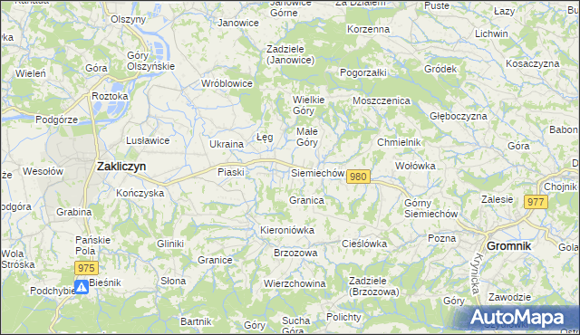 mapa Siemiechów gmina Gromnik, Siemiechów gmina Gromnik na mapie Targeo