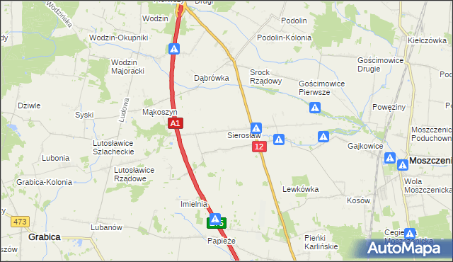 mapa Sierosław gmina Moszczenica, Sierosław gmina Moszczenica na mapie Targeo