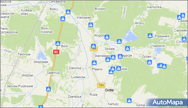 mapa Stanisławice gmina Gidle, Stanisławice gmina Gidle na mapie Targeo