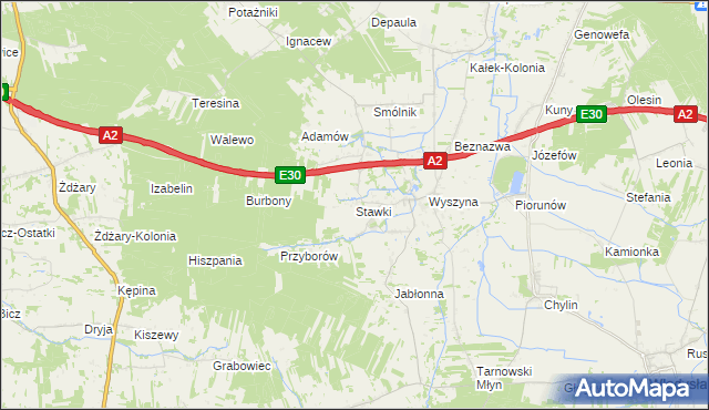 mapa Stawki gmina Władysławów, Stawki gmina Władysławów na mapie Targeo