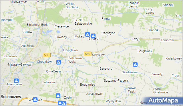 mapa Strzyżew gmina Kampinos, Strzyżew gmina Kampinos na mapie Targeo