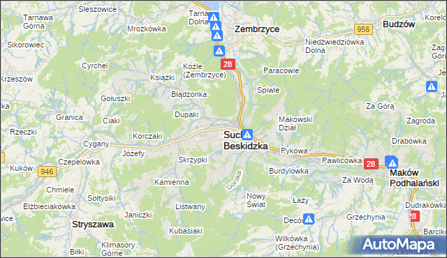 mapa Sucha Beskidzka, Sucha Beskidzka na mapie Targeo