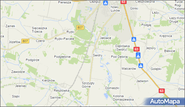 mapa Świdry gmina Łuków, Świdry gmina Łuków na mapie Targeo