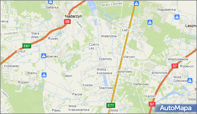 mapa Szamoty gmina Nadarzyn, Szamoty gmina Nadarzyn na mapie Targeo