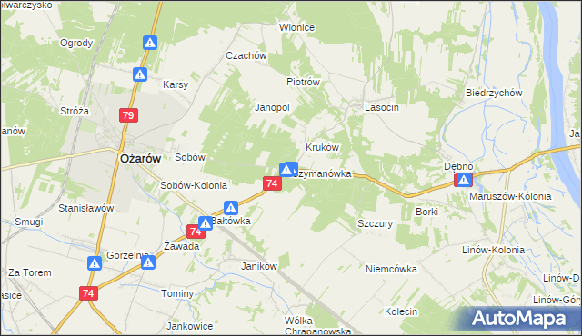 mapa Szymanówka gmina Ożarów, Szymanówka gmina Ożarów na mapie Targeo