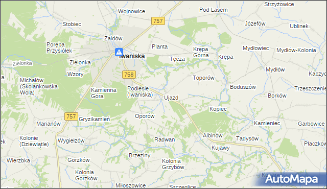 mapa Ujazd gmina Iwaniska, Ujazd gmina Iwaniska na mapie Targeo