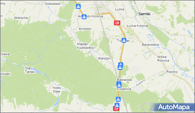 mapa Wandzin gmina Lubartów, Wandzin gmina Lubartów na mapie Targeo