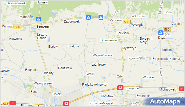 mapa Wąsy-Kolonia, Wąsy-Kolonia na mapie Targeo