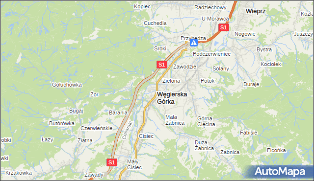 mapa Węgierska Górka, Węgierska Górka na mapie Targeo