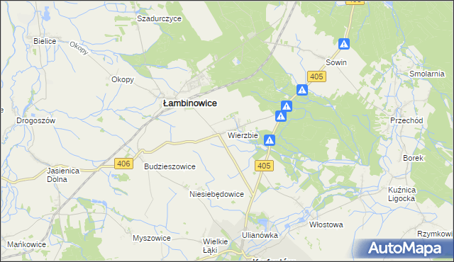 mapa Wierzbie gmina Łambinowice, Wierzbie gmina Łambinowice na mapie Targeo