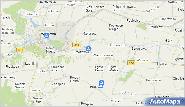 mapa Wierzchowisko gmina Wolbrom, Wierzchowisko gmina Wolbrom na mapie Targeo